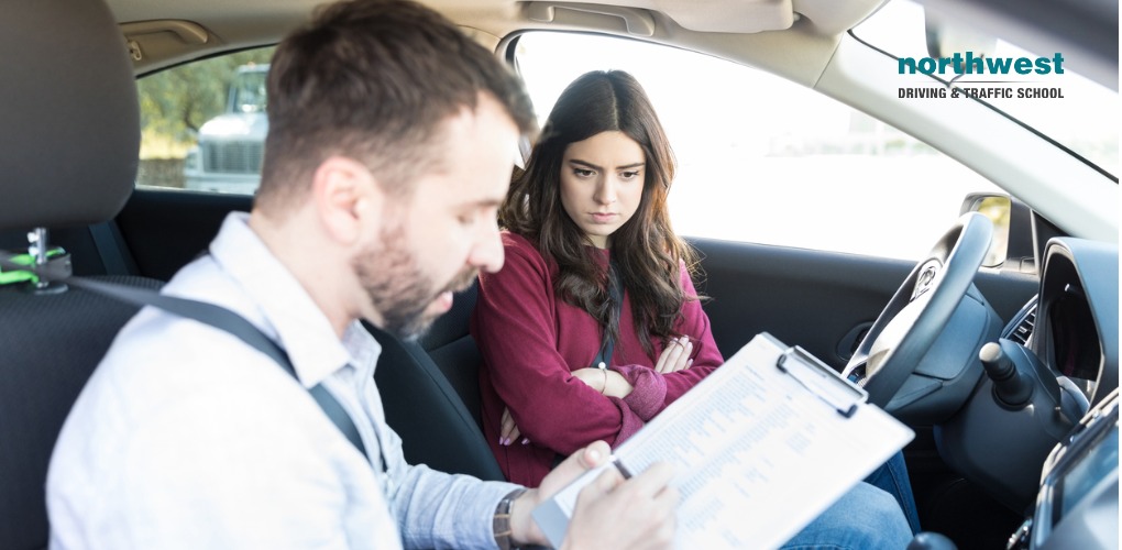 Driving instructor with student